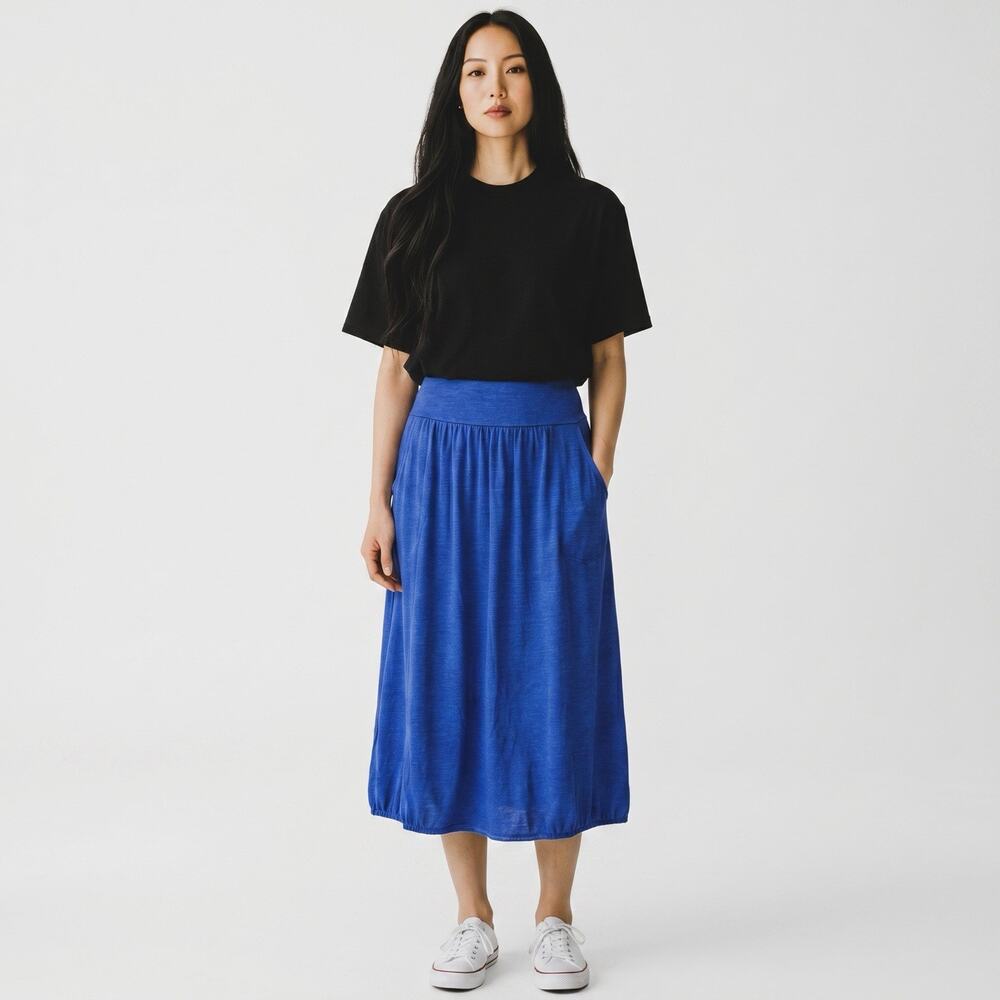 Pure Jill Indigo Soft Denim A-line Skirt Blue Women's L Stretch Western Coastal